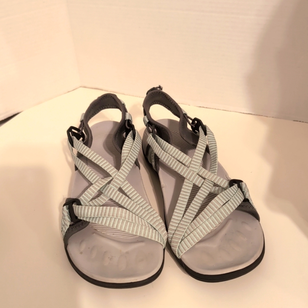 Megnya Women's Strappy‎ Drawstring Mint And Gray Sandals Size 9